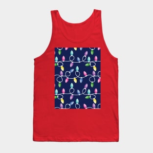 Christmas Lights Pattern On Blue Tank Top